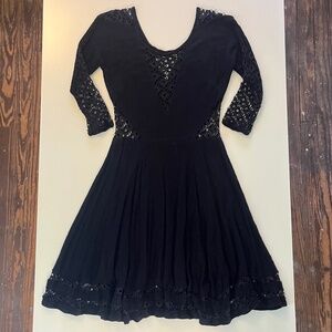 Free People Blk Crochet Lace Cut Out A-line Mini Dress